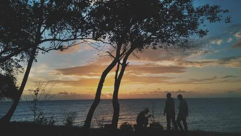 A group of boy enjoying the sunset Stock Photos
