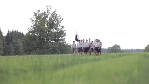 Group of boy scouts approaching Stock Footage 71548115