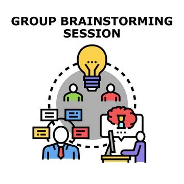 Group brainstorming session collaborating creative idea development Stock Illustration