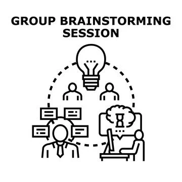 Group brainstorming session collaborating creative idea development Stock Illustration