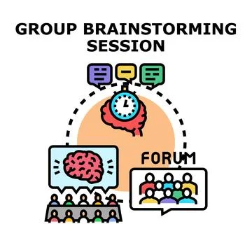 Group brainstorming session discussing creative idea generation Stock Illustration
