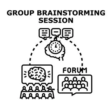 Group brainstorming session discussing creative idea generation Stock Illustration