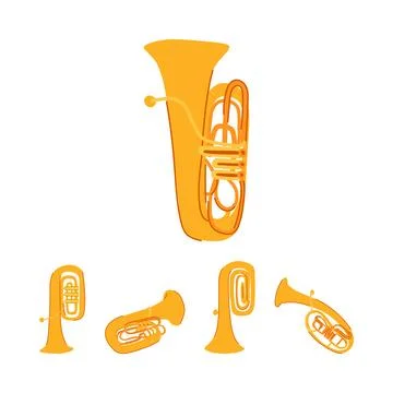 Group of brass tuba musical instruments collection Stock Illustration
