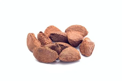 Group of brazil nuts in a shell isolated on a white background 스톡 사진