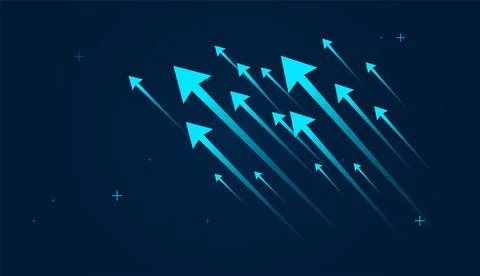 Group of bright blue arrows pointing upward, and forward momentum.upward ar.. Stock Illustration