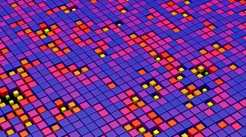 Group of bright colorful cubes morphing. Abstract illustration, 3d render. Stock Illustration