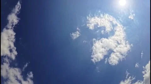 A group of bright white clouds in the sky moves slowly across the daytime sky Stock Footage 343698926