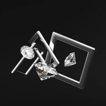 Group of Brilliant Diamond With Frame Background 3D Rendering Stock Illustration