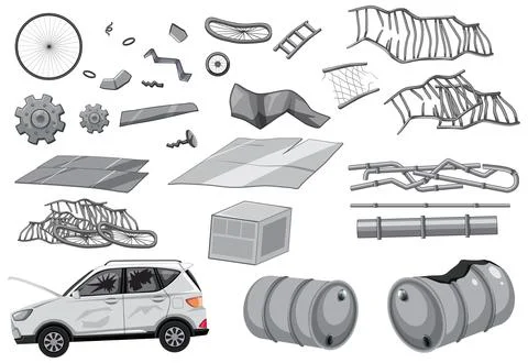 Group of Broken Objects: Junk for Recycle Stock Illustration