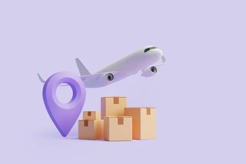 Group of brown cardboard boxes with violet location pointer 库存插图
