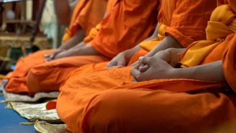 Group of Buddhist monks in temple. Stock Footage 93536679