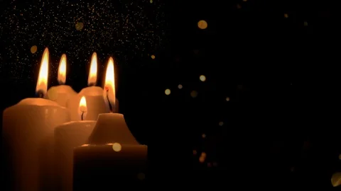 Group of burning candles on black background. Obscurity. Hope in the dark Stock Footage 115671868