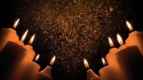 Group of burning candles on black background. Obscurity. Hope in the dark.  Stock Footage 115671882
