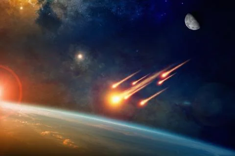 Group of burning exploding asteroids approaches to planet Earth Фото