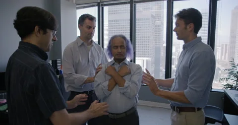Group of business men doing trust building exercise in city office 4K Stock Footage 67408250