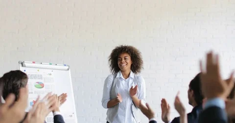 Group Of Business People Applauding Congradulating Happy African American Stock Footage