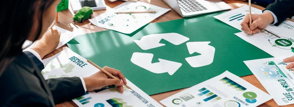Group of business people planning and discussing on recycle symbol.Trailblazing Stock Photos