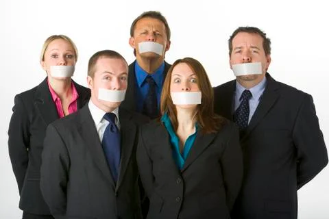 Group Of Business People With Their Mouths Taped Shut Stock Photos