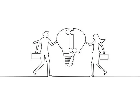 A group of businessmen associate the idea of a light bulb puzzle. business co Stockillustratie