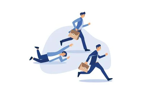 Group of businessmen rushing for work while one of them fall badly. Concept o Illustrazione stock