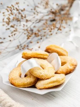 Group of Butter Biscuits Round Shape, Shortbread Stock Photos