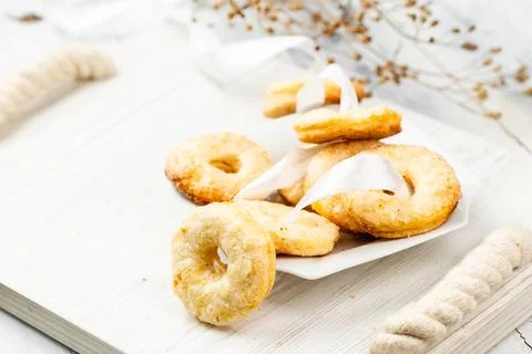 Group of Butter Biscuits Round Shape, Shortbread Stock Photos
