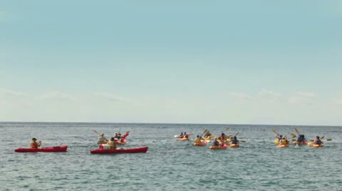 Group of canoe in an open sea Stock Footage 67676996