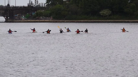 A group of canoeists breaks out for a trip on the water Video stock 108762957