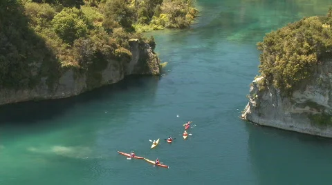 Group of canoeists on river Stock Footage 555931