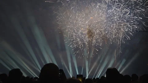 Group Capturing Exploding Fireworks on Cell Phones Video stock 291930360