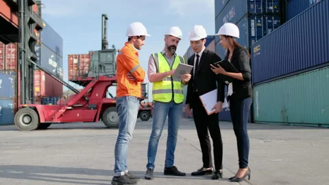 Group of cargo container workers have meeting in workplace Stock-Footage 146465090