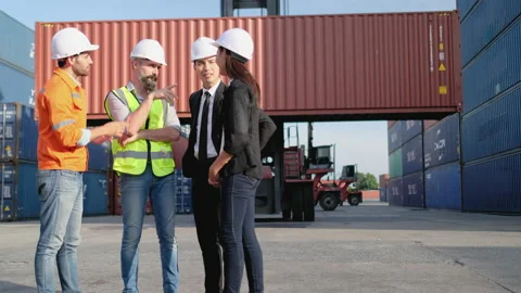 Group of cargo container workers have meeting in workplace area Stock-Footage 146471918