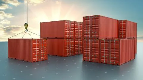 Group of cargo containers on a virtual surface Stock Illustration
