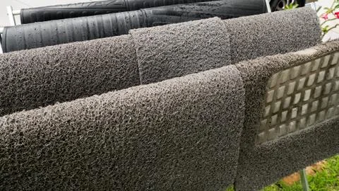 Group of carpet car on Drying rack. Stock Photos