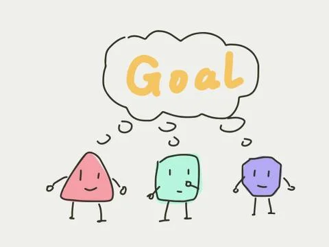 Group of cartoon character thinking about the same thing, goal setting Stock Illustration