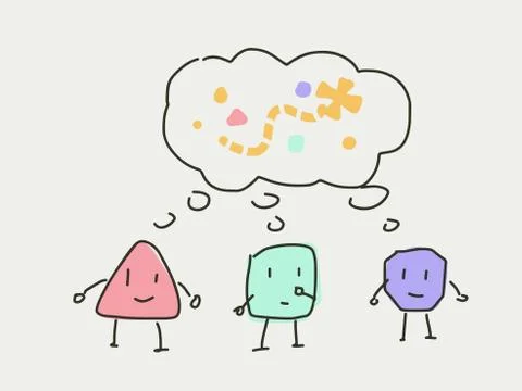 Group of cartoon character thinking about the same thing, road map and goal Stock Illustration