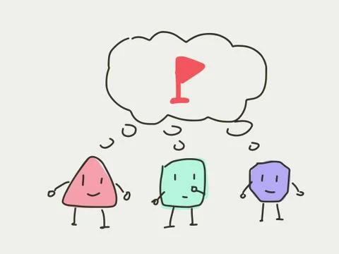Group of cartoon character thinking about the same thing, goal setting Stock Illustration