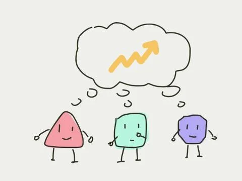 Group of cartoon character thinking about the same thing, increasing chart Stock Illustration