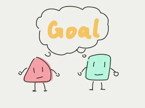Group of cartoon character thinking about the same thing, goal setting Stock Illustration