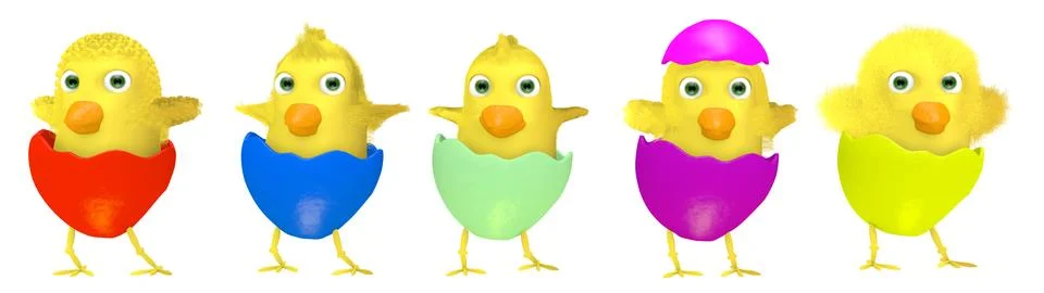 Group of cartoon Easter chickens isolated on white Illustrazione stock