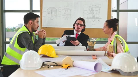 Group of Caucasian engineer teamwork meeting for a planning project. Stock-Footage 142880910