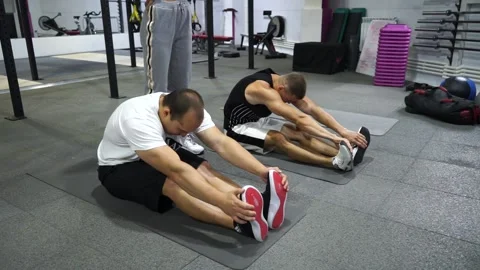 Group of caucasian men training exercises training Stock Footage 137080452