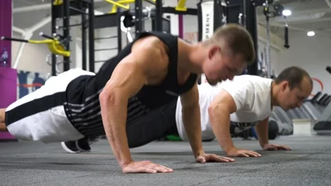 Group of caucasian men training exercises training Stock Footage 137080763