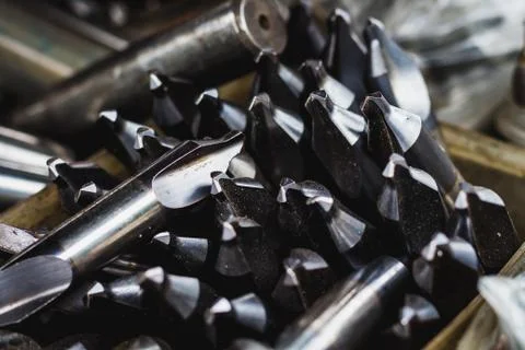Group of center drill tools with beautiful light Stock Photos