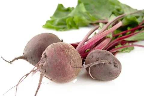 Group of chard with three beetroots isolated on white background Stock Photos