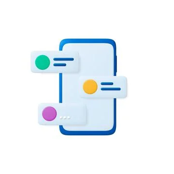 Group chat on smartphone app 3d icon. Text bubble with users avatars rounds Stock Illustration