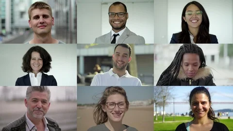 Group of cheerful people looking at camera Stock Footage 114566581