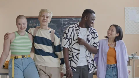Group of Cheerful Students Posing during Computer Science Class Stock Footage 257072117