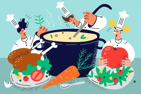 Group of chefs cooking together Illustrazione stock