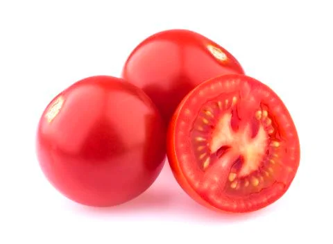Group of cherry tomatoes isolated on white background. Closeup Foto stock